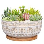 Eightpot 8 Inch Ceramic Succulent Planter Pot with Drainage Hole and Saucer Round Shallow Planter for Indoor Plants, White