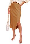 HERBATOMIA Women’s Split Side Ribbed Knit Midi Skirt High Waist Stretchy Pencil Basic Orange Skirts for Women