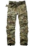 AKARMY Men's Ripstop Wild Cargo Pants, Relaxed Fit Hiking Pants, Army Camo Combat Casual Work Pants with 8 Pockets(No Belt), Cp Camo, 38