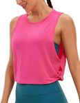 CRZ YOGA Pima Cotton Summer Gym Sleeveless Vest Tops for Women Light Elastic Running Crop Top Loose Crew Neck Yoga Shirt Sonic Pink 10