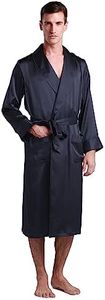 LilySilk 100% Silk Robe for Men Long Sleeve Lapel Collar Silk Kimono Bathrobe Male Sleepwear Luxury Soft Comfy Navy Blue X-Small