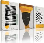 Framed Canvas Wall Art African Ethno Motive Wall Art Set, Abstract Ethno Art, African American Woman Portrait, Black Orange Print, Contemporary Collage, Minimalist (A-3pcs,12x16inchx3pcs)