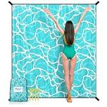 Diveblues Beach Blanket, 7.3'X 6.5' Large Sandproof Waterproof Soft, 3 Persons Family Size, Sand Free, Comfortable, Hard-Wearing 150D PES, Lightweight, 4 Stakes&1 Travel Bag, S12