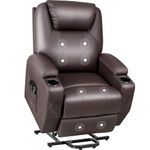 JUMMICO Power Lift Recliner Chair with Massage for Elderly PU Leather Modern Reclining Sofa Chair with Cup Holders, Remote Control, Adjustable Furniture (Brown)