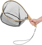 GarveeLife Trout Fishing Net Fly Fishing Landing Net, Curved Handle Fishing Net, Catch and Release Fish Net with Wooden Handle Frame, Lightweight Trout Net for Men Women, Polyester Fishing Net