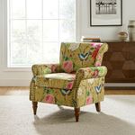 FABRICATION HAUS Modern Wingback Accent Sofa Chair with Wood Legs & Removable Cushion, Comfy Upholstered Armchair with Nailhead Trim, Floral Pattern for Living Room Bedroom, YELLOW