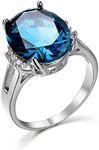 Cutedoumiao Sterling Silver Engagement Wedding Ring with Large Carat Sapphire Cut Cubic Zirconia CZ Gemstones Birthstone Halo Solitaire Engagement Rings (9)