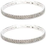 Shuning Sexy Anklets for Women Crystal Rhinestone Stretch Tennis Ankle Elastic Bracelet (2Pcs Silver)