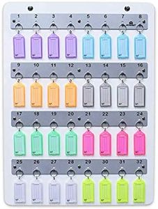 Acrimet Key Stand Metal Hook Board with 32 Key Tags, Wall Mount Key Storage Rack - Includes Whiteboard & Key Tags with Labels (Assorted Colors)