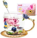 Homtibrm Birthday Gifts for Women Her Mom Teacher Friends Enamel Flower Tea Cup Glass Coffee Mug Gifts for Women Birthday,Mother's Day,Anniversary (Blue-Rose)