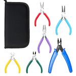 Swpeet 6Pcs 6 Types 4.5 Inch Jewelry Pliers Set, Colorful Jewelry Making Tools Needle Nose Pliers Round Nose Pliers Wire Cutters, Crimping Pliers Bent Nippers End Nippers for Jewelry Making Supplies