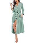 Women Kimono Robes Lightweight Cotton Long Robe Knit Bathrobe Soft Sleepwear V-Neck Loungewear for Women S-XXL (Celadon Green, Medium)