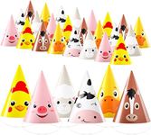 30 Pcs Farm Kids Birthday Party Hats Animals Cone Hats Party Hats for Kids Farm Party Favor for DIY Photo Props Toddlers Baby Holiday Games Party Decoration, Horse, Chicken, Duck, Sheep, Cow, Pig, Multicolor