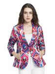 SHAYE Notched Lapel Collar Pink Printed Long Sleeves Casual Blazer for Women