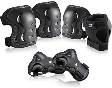 Kids/Adult/Youth Knee and Elbow Pads with Wrist Guards 3 in 1 Protective Gear Set for Skateboarding Cycling BMX Bike Scooter Skating Rollerblading Riding (Black, Large (14 Years - Adult))