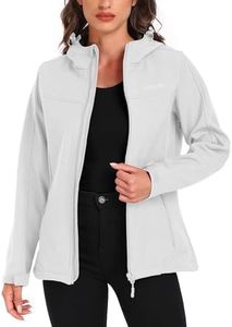 USHARESPORTS Women's Softshell Jacket Lightweight Fleece Lined Waterproof Coats Rain Jacket with Hood for Outdoor Hiking SILVER M