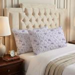 LINENWALAS Printed Cotton Quilted Pillow Cover-Set of 2 | Ultra-Soft, Cooling & Breathable|Skin&Hair Friendly | Zipper Closure | Sweat-Absorbent & Hypoallergenic (20x36 Inches, Lavender Haze)