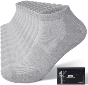 LWK Men's Bamboo Running Ankle Socks 10-Pack - Gift Box,Seamless Toe,Cushioned Sole,Breathable,Moisture Wicking,Arch Support