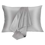 JOGJUE Silk Pillowcase for Hair and Skin 2 Pack 100% Mulberry Silk Bed Pillowcase Hypoallergenic Soft Breathable Both Sides Silk Pillow Case with Hidden Zipper, Queen Size Pillow Cases (Grey)