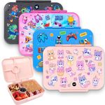 Fringoo - Bento Box - Lunch Box - Leak-Proof, 800ml capactiy, 5 Compartments, Adjustable Divider, BPA-Free, Pink Cats & Sweets Design