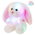 Bstaofy Glow White Bunny LED Rabbit Lop Ear Night Light Stuffed Animals Soft Plush Toys Birthday Halloween Christmas Festival Occasions Gift for Kids Toddlers, 8 inch