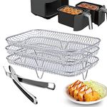 Air Fryer Rack for Ninja Three Stackable Dehydrator Racks 304 Stainless Steel Air Fryer Basket Tray with Food Clip Air Fryer Accessories Fit for Ninja DZ201 8QT Foodi and Ninja DZ401 10QT Foodi Air Fryer