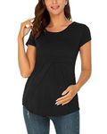 Love2Mi Maternity Top Short Sleeve Pregnancy T-Shirt Summer Tunic Black S