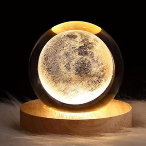 Glowing Crystal Ball 3D Moon Lamp,Cosmic Orbs Crystal with LED Base Suitable for Home Bedroom Office