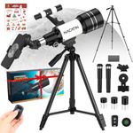 Telescope for Kids & Beginners, NACATIN 70mm Aperture Astronomical Refractor Telescope with Tripod, Phone Adapter, Wireless Remote, Ideal for Children & Adults (White)