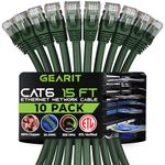 GearIT 10 Pack, Cat 6 Ethernet Cable Cat6 Snagless Patch 15 Feet - Computer LAN Network Cord, Green - Compatible with 10 Port Switch POE 10port Gigabit