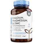 Calcium Magnesium Zinc & Vitamin D3 Supplement - 365 Vegetarian Tablets - 6 Month Supply of High Strength Osteo - Calcium Supplement Complex - Made in The UK by Nutravita