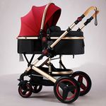 Foldable Baby Stroller Trolley Infant Prams Travel System with Footmuff,Anti-Shock Toddler Pushchair Infant Carriage, Adjustable Canopy (Color : Red)