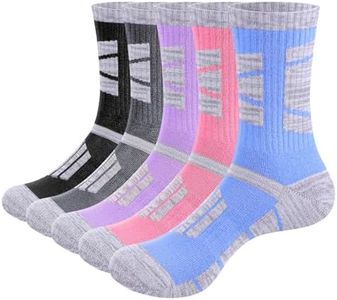 YUEDGE Womens Cotton Crew Socks Boot Socks for Women Size 9-11, Cushioned Casual Golf Hiking Athletic Sports Socks, 5 Pairs