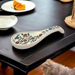 Malaikah Ceramic Spoon Rest Multicolour Hand-Painted, Ideal for Kitchen, Tableware, Cutlery Rest, Pack of 1