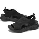 Women's Walking Sandals Summer Athletic Sport Sandals Orthopedic Arch Support Comfy Orthotic Sandals Open Toe Slip On Quick-Drying Knit Beach Water Sandals Mesh Soft Sole Casual Sandals All black 7