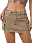 WDIRARA Women's Low Waist Button Bodycon Mini Cargo Denim Skirt with Pocket Khaki Plain M