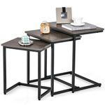 Tangkula Nesting Table Set of 3, Rectangle Stacking Side End Table with Wood Top & Metal Legs, Adjustable Foot Pads, C-Shaped Accent Coffee Tables for Small Spaces, Living Room (C-shaped, Gray, 3-pc)