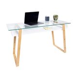 bonVIVO Massimo Modern Glass Desk - 47 Inch, Small Computer Desk, Console Table, Writing Desk for Small Spaces, Study Table with Glass Top and Shelf Space for Living Room Home Office, White