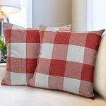 Zulay Home Pack of 2 Buffalo Plaid Throw Pillow Covers - Farmhouse Porch Pillows Outdoor & Indoor Covers - Polyester Buffalo Plaid Pillow Covers (16x16 Inch, Red & White)