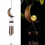 lifemet Wind Chimes Solar Lights - Powered LED Moon Night lights outdoor Garden Waterproof Metal Windbell Chime Light Lamp for Patio Deck Lawns Yard Patio