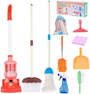 Meland Kids Cleaning Set - 8Pcs Toddler Broom and Cleaning Set with Toy Vacuum Cleaner, Pretend Play Children House Cleaning Toys, Christmas Birthday Gift for Girls Boys