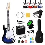 Rosefinch Electric Guitar Kit 39 Inch Beginner Guitars with Bundle S-S-S for Beginners With 20w Amp, 3 Picks, Shoulder Strap, Tuner, Bag Case (39" Right-Handed Blueburst)