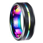 NUNCAD Men's Black Tungsten Carbide Ring for Wedding Engagement Promise 8mm Tungsten Jewelry Ring with Colorful Grooved Size T