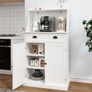 HOLTICO 54" Freestanding Kitchen Pantry Storage Cabinet with Doors and Adjustable Shelves, Microwave Oven Stand with Drawer for Kitchen, Bathroom or Hallway, White