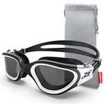 ZIONOR Swimming Goggles G1 Polarized Swim Goggles UV Protection Watertight Anti-Fog Adjustable Strap Comfort fit for Unisex Adult Men and Women-White Frame Smoke Lens