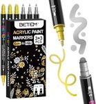 Betem 6 Gold & Silver Metallic Acrylic Paint Markers, Dual Tip Fabric Decorating Kits Premium Water-Based Acrylic Paint Pens for Fabric, Rock, Wood, Glass, Egg, Canvas, Ceramic, Easter Basket Stuffers