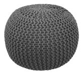 COTTON CRAFT Round Pouf Ottoman - Knitted Cotton Braid Cord Cable Dori Floor Pouf - Footstool Accent Furniture Chair Seat Bean Bag - Living Room Bedroom Dorm - 50 x 35 H - Grey