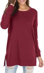 levaca Womens Petite Cute Loose Pullover Sweaters Tunic Shirts for Leggings Wine XS