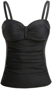 Talisea Women's Underwire Tankini Top Only Tummy Control Swimsuit Top Push Up Bathing Suit Top No Bottom, Black, Large