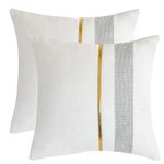 Tosleo White Velvet Throw Pillow Covers 16x16 Pack of 2 with Shining Diamonds Striped Gold Leather,Decor Couch Luxury Pillow Cases for Wedding Living Room Bedroom Sofa Bed Cushion Cover